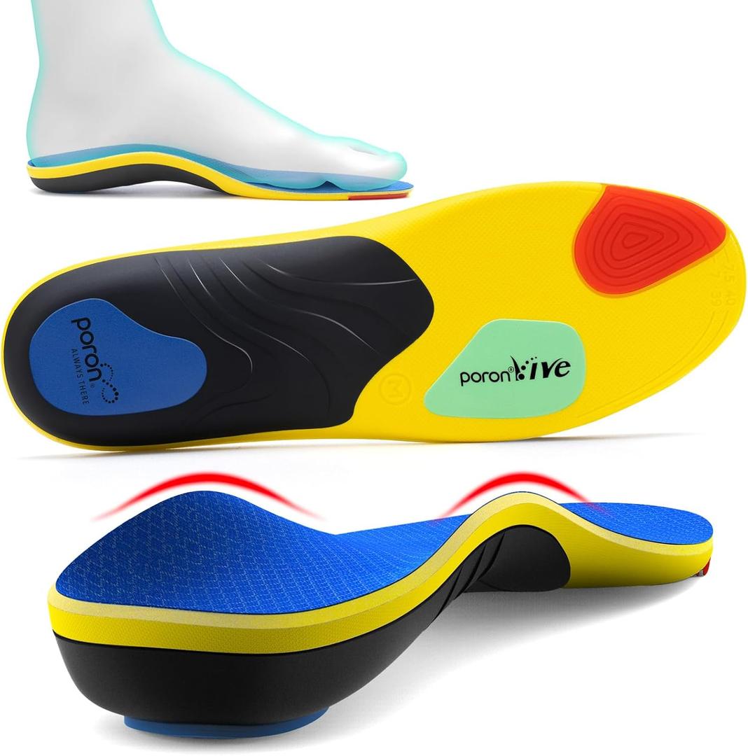 Professional Sport Insoles with Medium Arch Support and Shock Absorption for Plantar Fasciitis and Flat Feet Pain Relief in Men and Women, Orthotics Shoe Insert, Breathable & Anti-Slip, Blue, Medium