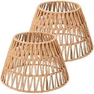 Large Lamp Shades Set of 2 Boho Rattan Shade Hand Woven Lampshade for Table Lamp Replacement Hand Crafted Farmhouse for Floor, Wall Sconce, 9.6 x 6.1 x 5.7Inch