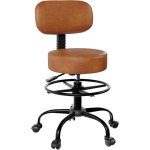 Drafting Chair with Back, Adjustable Foot Rest Rolling Stool(1,Brown)
