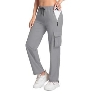 Womens Hiking Pants Lightweight Quick Dry Cargo Pants 4 Pockets Water Resistant Travel Casual Work Athletic Pant (Gray, XL)