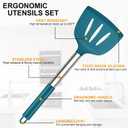 LIANYU 27 PCS Kitchen Utensils Set with Holder, Silicone Cooking Utensils Spatula Set with Stainless Steel Handle, Kitchen Cooking Gadgets Tools for Nonstick Cookware Set, Heat Resistant, Blue