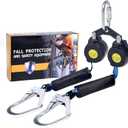 6 FT Dual Leg Self-Retracting Lifeline Web Lanyard Retractable, 2.36 inch Gate Opening Twin Steel Locking Hooks, Double Yoyo, Shock Absorber | Fall Protection OSHA & ANSI Compliant SRL