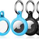 YOSH Air Tag Holder 4 Pack, Air-Tag Keychain Holder Case[Anti-Scratch] [Pet Chew Proof] [Twist Lock Design] Metal Key Chain Ring for Kids, Dog, Luggage (102-Black/Light Blue)