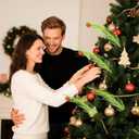 2 x 16pcs Christmas Tree Toppers, 14.96 in Plastic Green Pampas Grass Decor with Red Balls Elf Ornaments Stems Curly Tree Picks for Christmas Home Craft Decoration Supplies