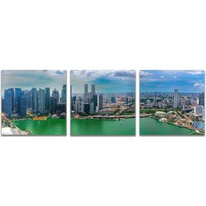 Epic Art 'Singapore Skyline' by Epic Portfolio, Acrylic Glass Wall Art 3 Piece, 108" x 36"