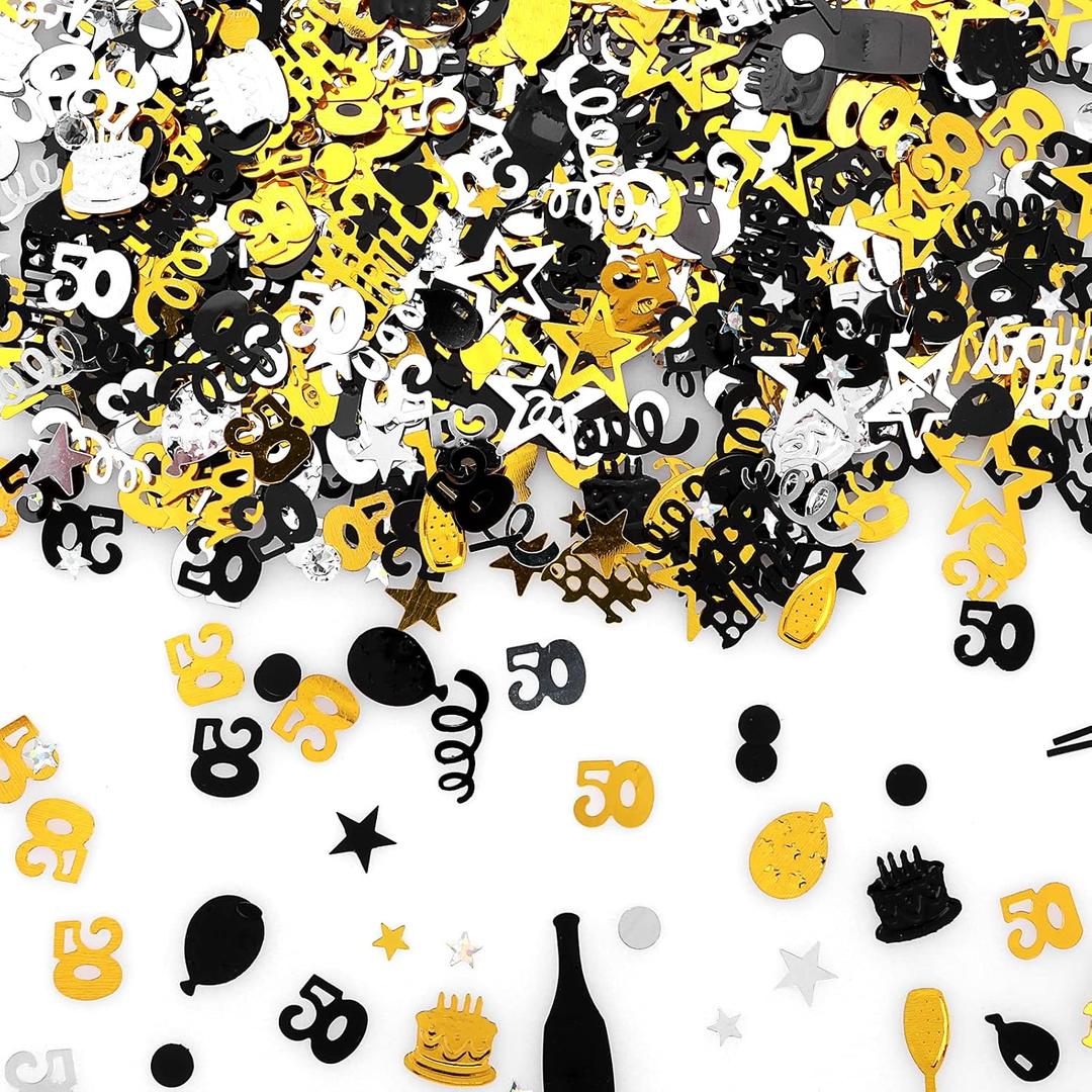 3000 Piece Glitter Confetti - Birthday & Party Decorations for 50th Style Celebrations (Black, Gold, Silver)
