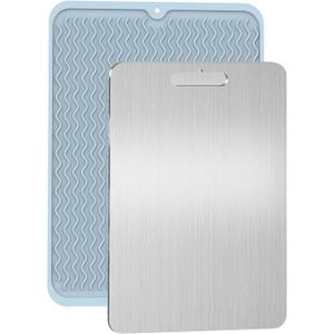 Pure Titanium Cutting Board, 11.42"x7.87" Ultra-Light Dual-Side Design 100% Titanium Kitchen Board, Dishwasher Safe Includes Non-Slip Silicone Base