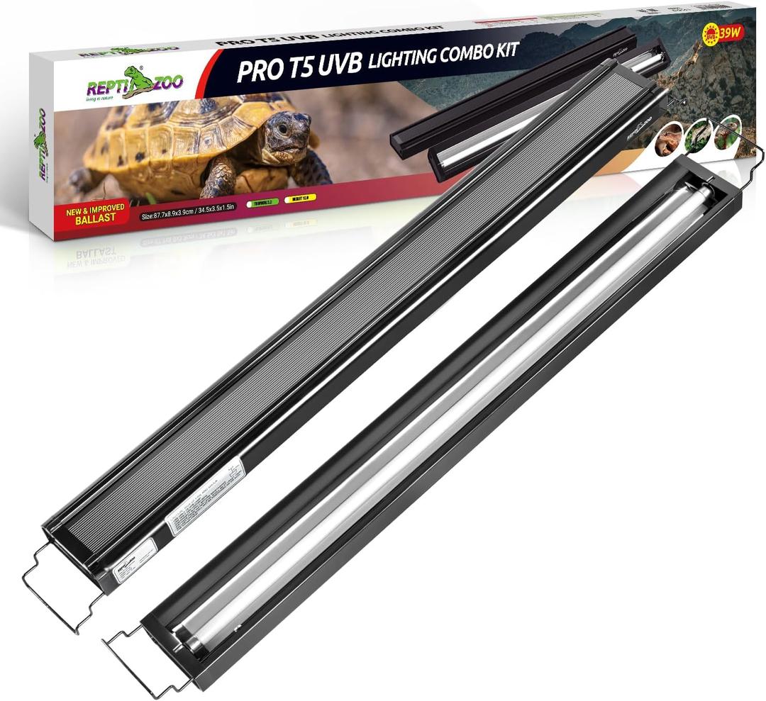 REPTI ZOO UVB Reptile Light, New Version T5 HO UVB Lighting Combo Kit, Reptile Terrarium Hood with 10.0 UVB Tube Bulb, Reptile Light Fixture 39W-34Inch