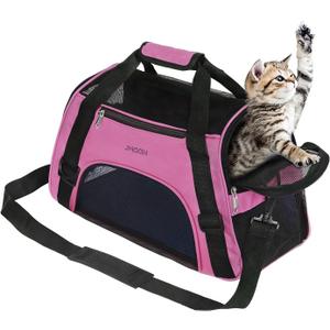 JMOON Cat Carrier Soft-Sided Airline Approved Pet Carrier Bag,Pet Travel Carrier for Cats,Dogs Puppy Comfort Portable Foldable Pet Bag (Medium, Pink) (18.5"L x 9"W x 13.5"H)
