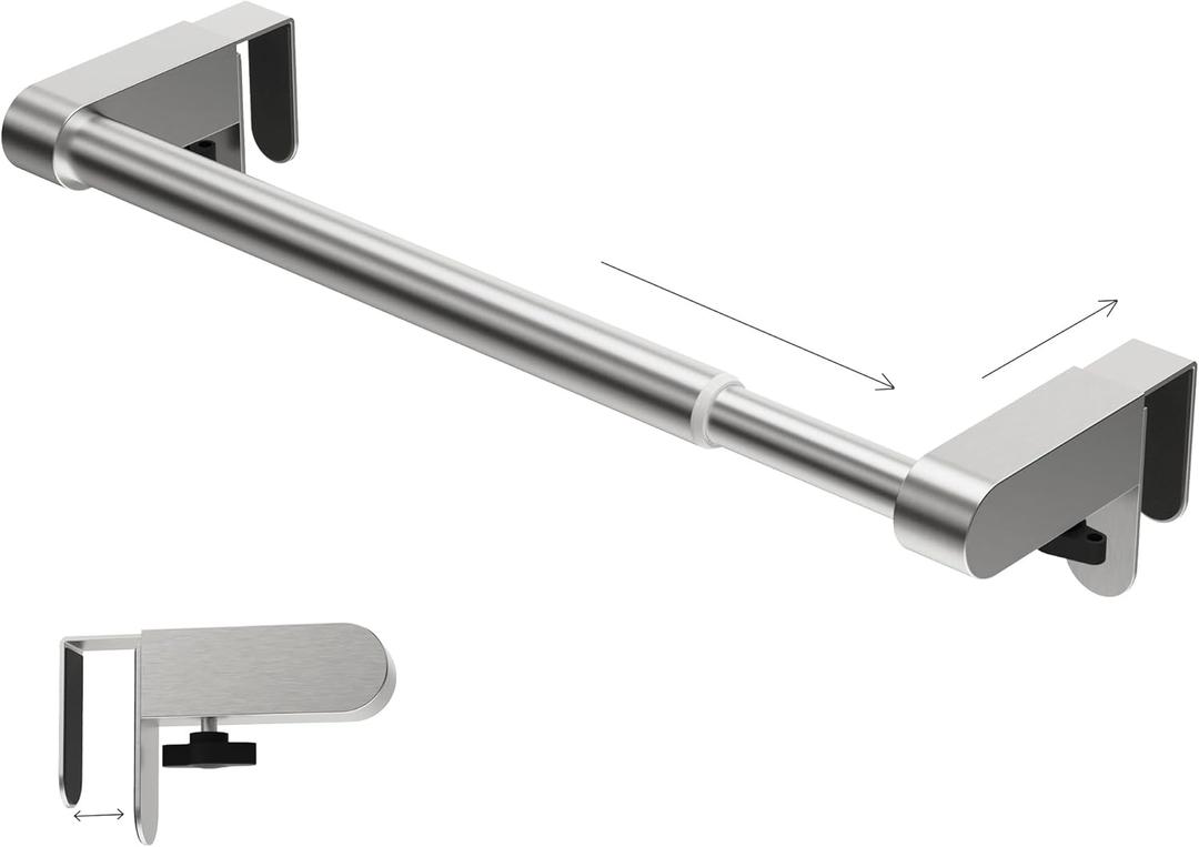 VEHHE Kitchen Towel Holder, Hand Screwed Telescopic Kitchen Towel Rack, Stainless Steel Adjustable Length and Width Over The Cabinet Door Towel Rack with EVA Foam Pad (Silver) (Tool-free Installation | Silver)