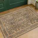 Brown Washable Entry Rug - Front Door Throw Rugs Indoor, Non-Slip Bathroom Small Rugs, Vintage Floral Thin Rug for Kitchen, Boho Earthy Entryway Decor (2x3 Gold Brown)