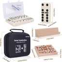 Dominoes and Tic Tac Toe Game Set, 28 Tiles Dominos with 4 Wooden Racks, Wood Tic Tac Toe Classic Board Games, Portable Travel Game with Carrying Case