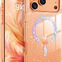 BENTOBEN Magnetic for iPhone 17 Pro Max Case, Clear Crystal Glitter Bling 17 Pro Max Phone Case [Compatible with MagSafe], Shockproof Sparkly Cute Women Girl Cover for iPhone 17 Pro Max, Cosmic Orange