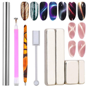 8 Pcs Nail Art Cat Eye Magnet For Nails Cat Eye Gel Nail Polish Magnet Tools Set Cylindrical Flower Nail Magnet Nails Square Round Magnet Stick Cat Eye Design Double Ended Magnetic Pens