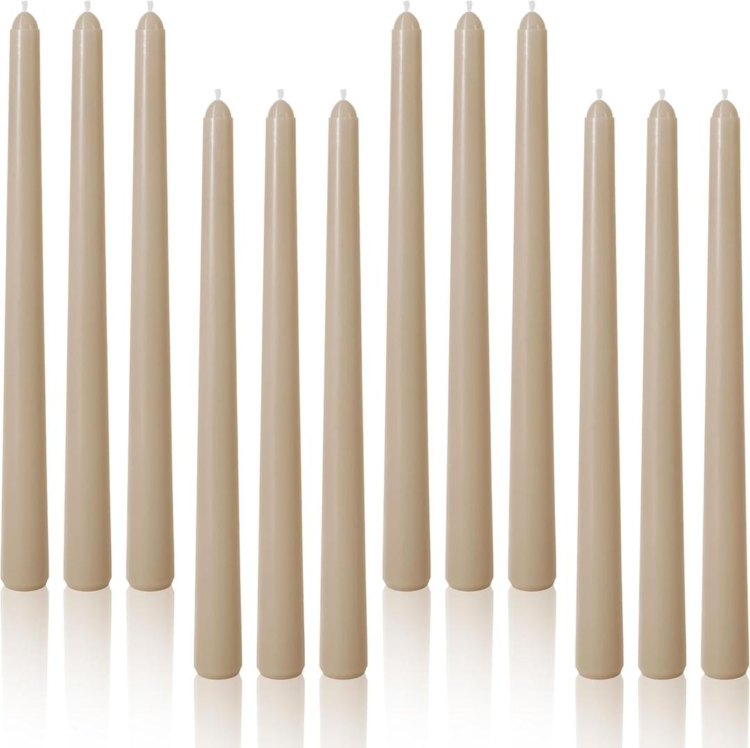 Viyffo Taper Candles, 10 Inch, 12 Pack, Solid color Unscented, Dripless & Smokeless Design, Up to 8 Hour Burn Long Tall Taper Candlesticks for Wedding, Dinner & Home Decor
