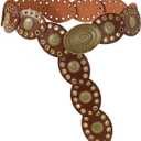 Women Western-Belts Wide-Hollow-Disc-Leather-Belt Metal Buckle Vintage Soft Belt for Jeans Dresses