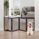 Dog Gate, Freestanding Dog Gates for Doorways, Foldable Dog Gate Indoor, Pet Gates for Doorways Bedroom, Puppy Gate with Metal Support Feet, Room Divider 4 Panels (Brown) (4 Panel - 74"Wide)