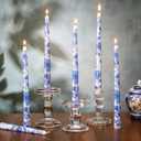 9.8" Long Taper Chinoiserie Porcelain Candlesticks Dripless Bridal Wedding Shower Candle Blue White Decorations Unscented Taper Candles for Party Gift Home Decor