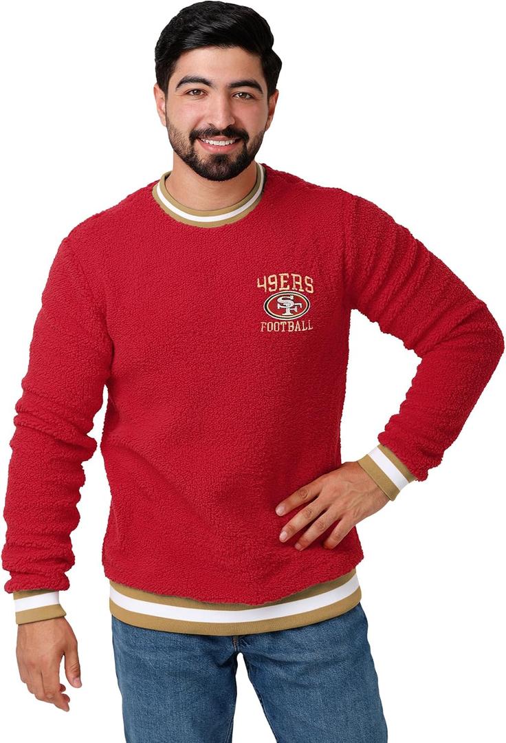 FOCO Men's Standard NFL Logo Sherpa Crewneck Sweater, Team Color (Red)