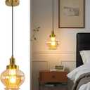 ZHENYANGL Vintaga Modern Amber Glass Pendant Light Mid Century Farmhouse Glass Pendant Light Fixture Retro Pendant Lights for Kitchen Island, Dining Room, Bedroom, Hallway, Entryway