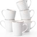 famiware Coffee Mugs Sets for 6, Eden 12 oz Mug Set, Coffee Cups with Handle for Coffee, Tea, Cocoa and Milk, Microwave and Dishwasher Safe, White Circle