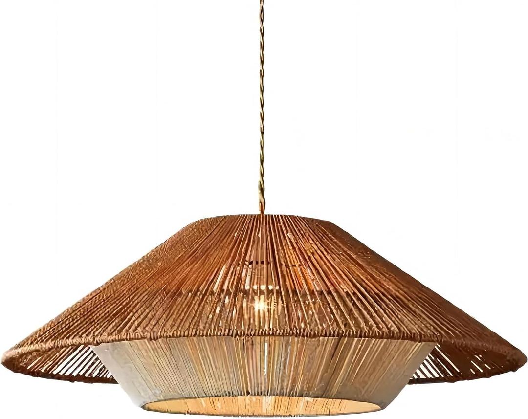 LIGHTLAND 23.6 Inch Bohemian Rattan Pendant Light, Twine Woven Chandelier, Wabi-sabi Style Handwoven Chandelier for Dining Room, Kitchen Island, Living Room