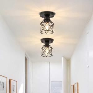 2-Pack Farmhouse Semi Flush Mount Ceiling Light Fixture, Rustic Black Hallway Small Metal Ceiling Lamp Shade for Porch Kitchen Stairway Bedroom Entryway, E26 Base