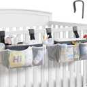 2-Pack Hanging Diaper Organizer for Crib & Changing Table | 50+ Large Capacity Baby Diaper Caddy, Washable Newborn Essentials Organizer for Baby Girl, Ideal Baby Shower Gifts with Hook Straps