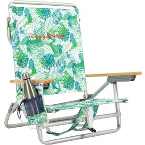 Tommy Bahama 5-Position Classic Lay Flat Backpack Beach Chair with Cooler and Cup Holder, Portable Folding Beach Chair for Tanning, Tropical Leaves