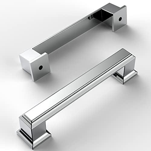 Amerdeco 10 Pack Polished Chrome Cabinet Pulls 3-3/4 Inch(96mm) Hole Center Cabinet Hardware Kitchen Cabinet Handles for Bathroom Drawer Pulls Dresser Pulls ZH0001