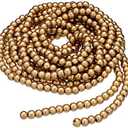 16 Feet Christmas Wood Bead Garland Wooden Bead Garland for Christmas Tree Holiday Decoration (Gold)