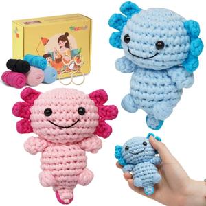 TAKADODO Crochet Kit for Beginners - Learn to Crochet Kits for Adults Beginner with Step-by-Step Video Tutorials - Crochet Kits for Adults and Kids (Axolotl)