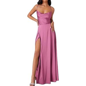 Memoriesea Women's Sexy Spaghetti Strap Bodycon Cowl Neck Party Cocktail Maxi Dress (Pink) L