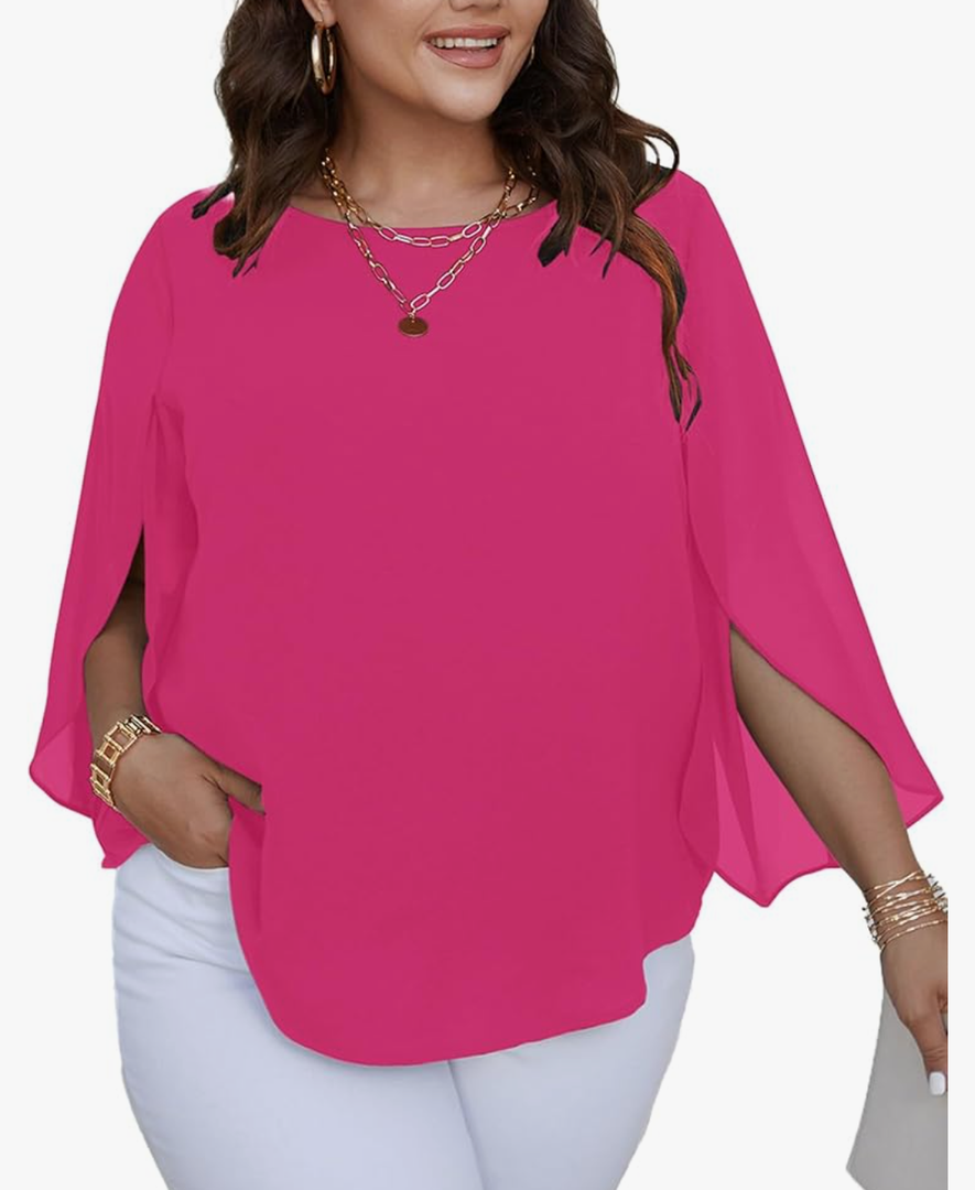 SCOMCHIC Plus Size Blouses for Women Summer Chiffon 3/4 Sleeve Tunic Tops Dressy Scoop Neck Casual Loose Flowy Shirts size XL