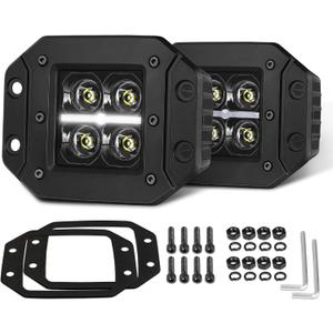 Flush Mount LED Pods with White DRL Spot CREE LED Bumper Light Offroad Driving Fog Lights Flush Backup Reverse LED Lights for Trucks Pickup SUV UTV ATV Ram Chevy (5 Inch Flush)