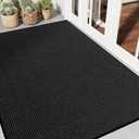 Front Door Mat 4' x 6', Low Profile Welcome Mat, Non-Slip Door Mat Outside Entrance, Resist Dirt Outdoor Mats, Heavy Duty Commercial Floor Mat for Entryway Indoor Outdoor, Black 1-Pack