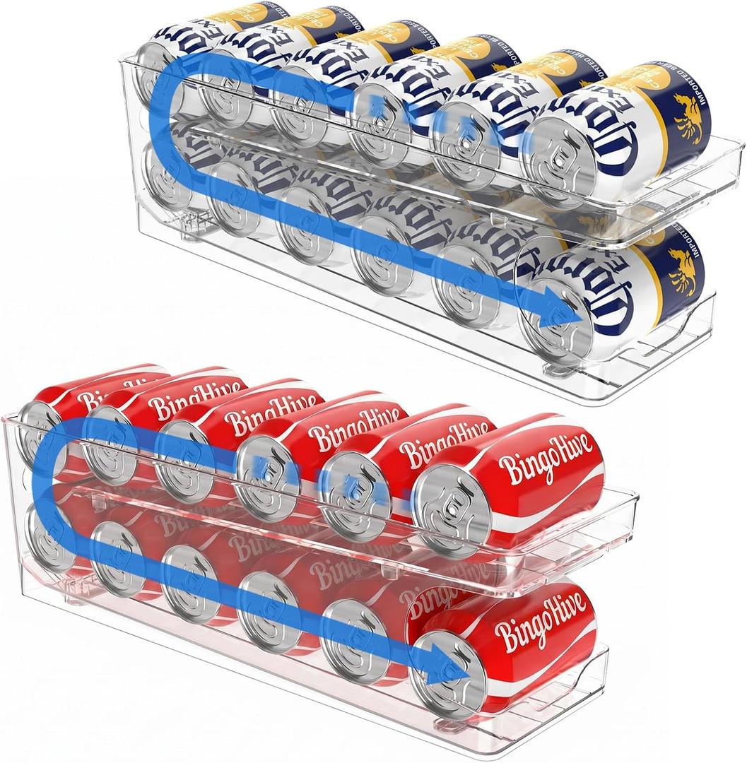 2 Pack Rolling Soda Can Dispenser for Refrigerator Soda Can Organizer for Beer Soda Refrigerator Pop Can Organizer for Fridge 12 Standard Size 11.15oz, 12oz, 330ML, 355ML Cans Holder Storage