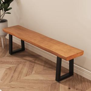 31.5in Light Brown Solid Wood Bench with Sturdy Metal Legs - Versatile Dining/Entryway Bench for Living Room, Home Office & Dining Room | Multi Size Options