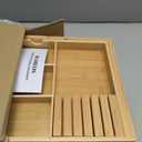 BAMEOS Expandable Silverware Drawer Organizer with Removable Knife Blocks, Bamboo Kitchen Utensil Holder from 21" to 36", Large Cutlery Tray with Divider for Forks, Spoons, Knives