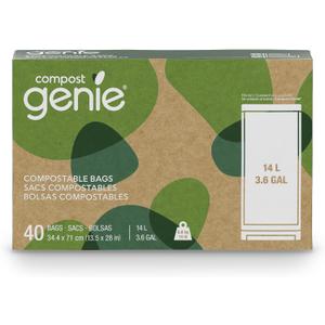 3.6 Gallon Compostable Bags, 40 Count, Sturdy for Food Waste, Compatible with Kitchen Compost Genie Bins, ASTM D6400 Certified (Apple Green)