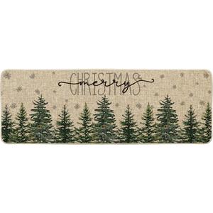 Artoid Mode Pine Trees Snowflakes Merry Christmas Doormat, Winter Home Decor Low-Profile Door Mat Floor Mat 17x47 Inch (1'5" x 3'11" (Rectangular), Green)