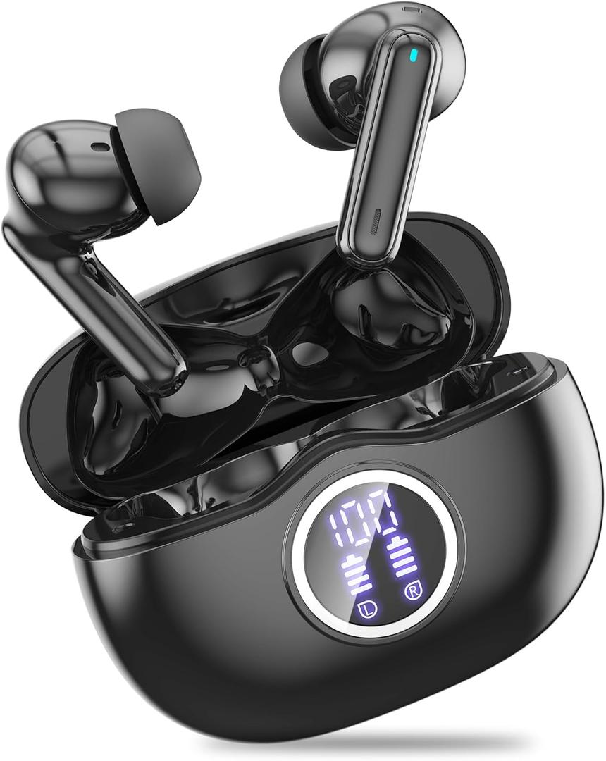 A10 Pro Wireless Earbuds, Bluetooth Headphones HiFi Stereo 50H Playback LED Digital Display Ear Buds with 10 Meter Bluetooth Connection, IPX7 Waterproof Earphones for Gym/ Running/ Work - Black