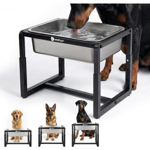 Veehoo 2.4 Gallon Elevated Dog Water Bowl, Stainless Steel Raised Dog Water Bowl Stand for Large Breeds, 3 Adjustable Heights Tall Dog Feeding Station for Relief Joint Pressure, Indoor & Outdoor
