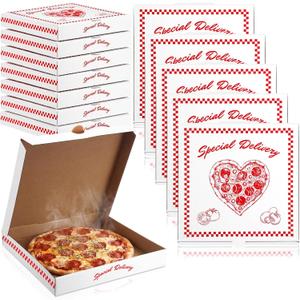 12 Pack Special Delivery Baby Shower Pizza Boxes 12'' x 12'' White Red Empty Bulk Pizza Boxes Corrugated Disposable Takeout Food Container for Italian Pizzas Baby Shower Party Decoration