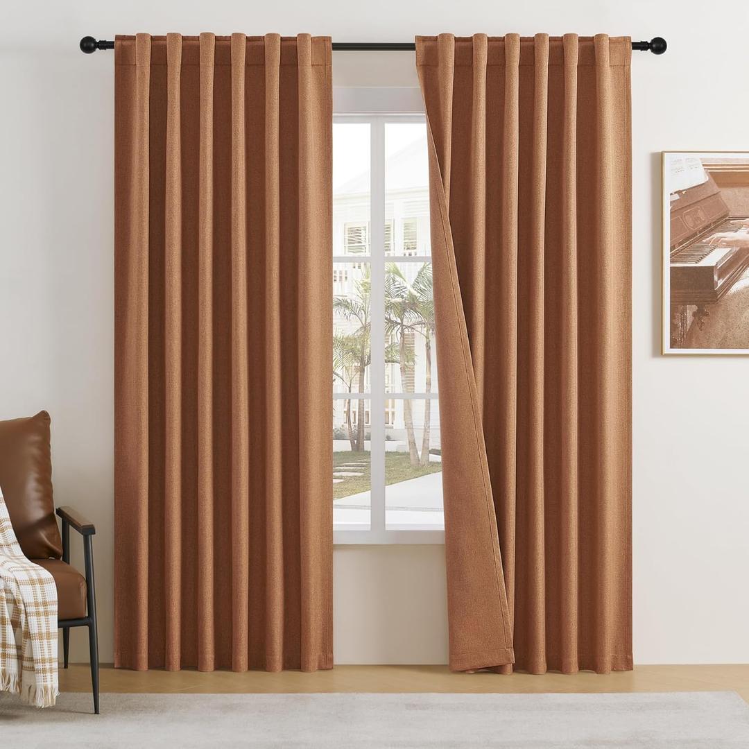 DUALIFE 100% Blackout Curtains 84 Inch Length Textured Linen for Bedroom/Living Room Energy Saving Window Treatment Curtain Drapes Colored Copper Rust Decor Back tab Rod Pocket,50x84 Inch,2 Panels Set