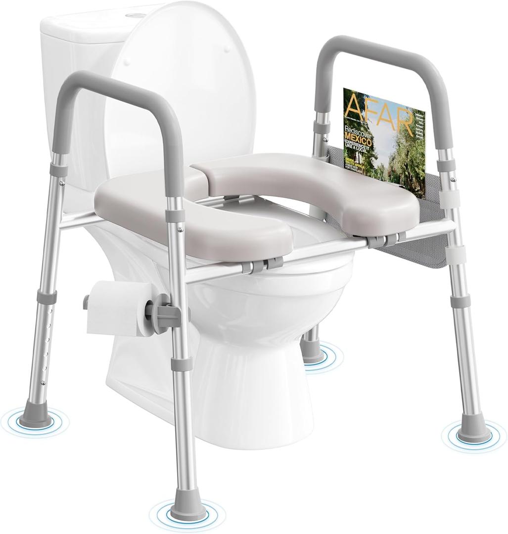 Raised Toilet Seat with Handles, FSA HSA Eligible Toilet Seat Riser for Seniors, Adjustable Height & Width, 400lb Elevated Handicap Toilet Seat, Fit Any Toilet, Grey