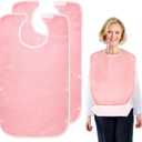 2 Pack Unisex Adult Bibs for Women, Men, Elderly, Seniors, Waterproof Bibs for Eating, Washable Clothing Protectors (Pink)