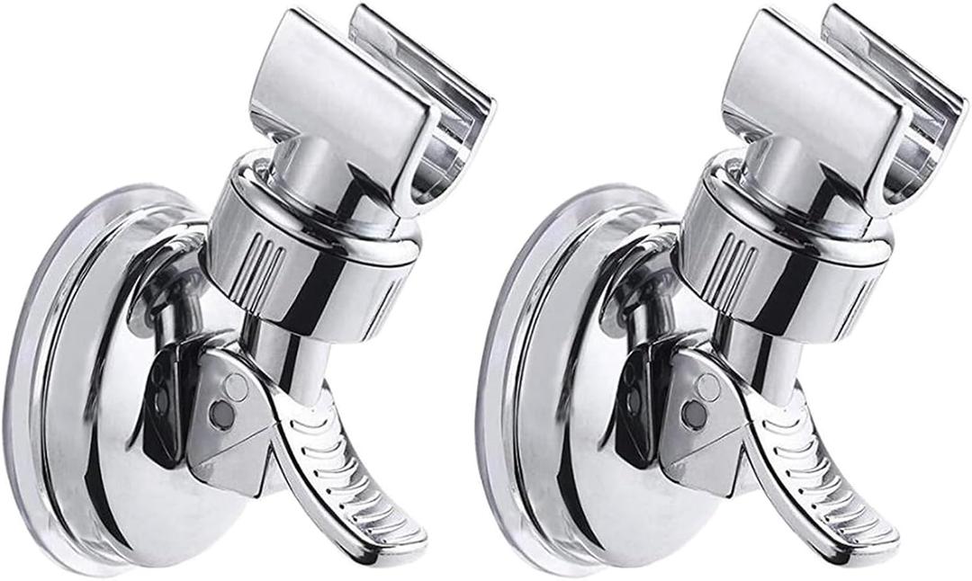 BlingKingdom 2pcs Adjustable Shower Head Holders, No Drill Shower Mounting Brackets Removable Handheld Showerhead Clips Bathroom Suction Cup Handheld Shower Head Bracket (Silver)