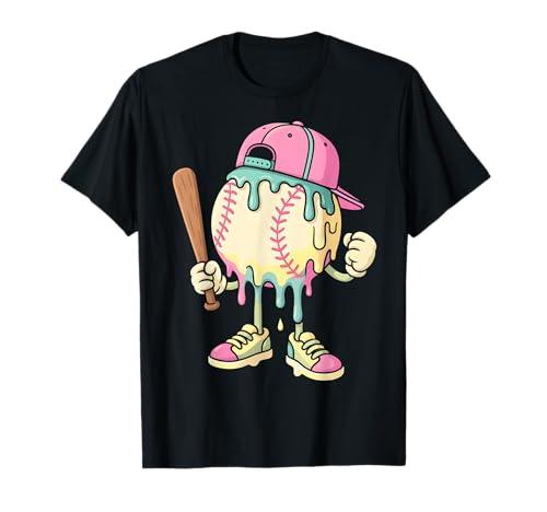 Ice Cream Drip Baseball Spots Baseball Drip for Girls T-Shirt, SMALL, DARK BLUE