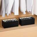 2 Packs Leathers Belt Organizer for Closet and Drawer, Stackable 5 Grids Dresser Drawer Organizers, Belt Tie Holder for Men,Tie Box-Black